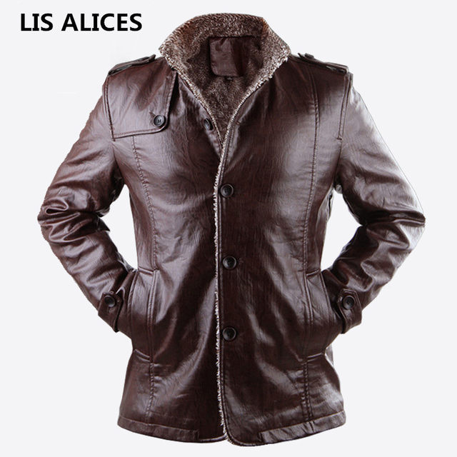 LIS ALICES 2018 New Leather Jacket Men Coats 8XL Brand High Quality PU Outerwear Men Business Winter Faux Fur Male Jacket Fleece