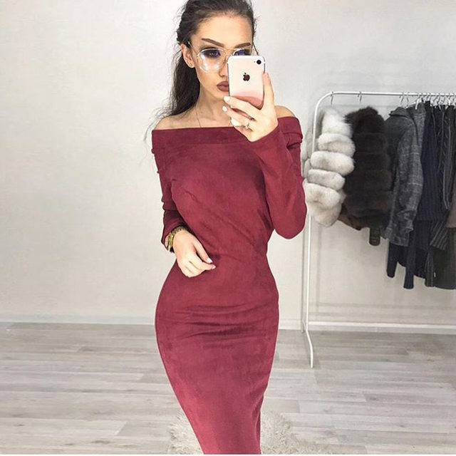 Slim Fit Long Sleeve Skinny Midi Dress