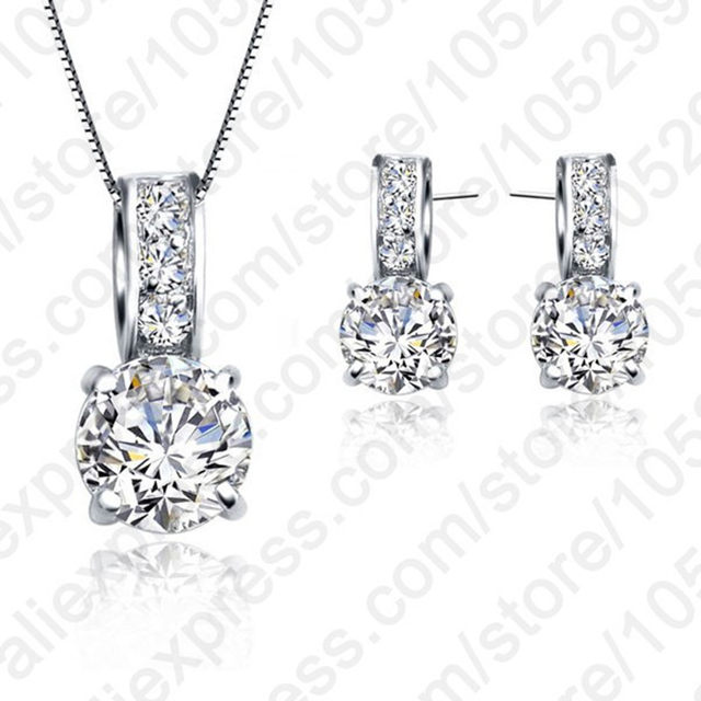 Jemmin European Brand 925 Sterling Silver Rainestone Pendant Necklace/Earring Women Jewelry Sets Wholesale
