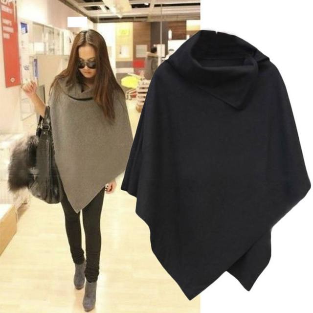 Autum & Winter 4 Colors Women Coat Poncho Casual Overcoat Zipper Loose Pullover Cloak Sweater Cape Outwear