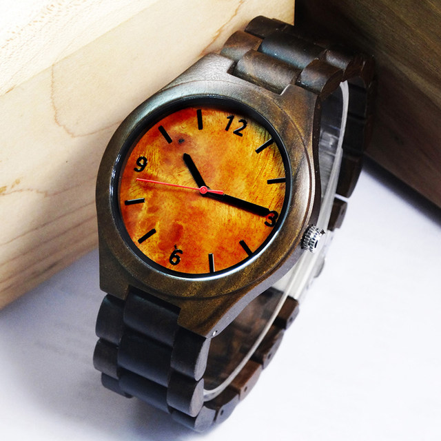 2018 New Natural Black Wood Watch Men Business Luxury Stop Watch Quartz Movement Wood Watches Luxury Gift Full Wooden Watches